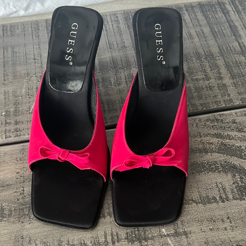 Hot pink open toe heels